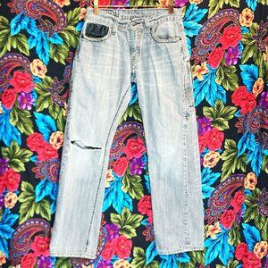 MEN'S LEVIS 514 JEANS SLIM STRAIGHT FIT DENIM JEANS MENS SIZE 29x30 GREY RIPPED